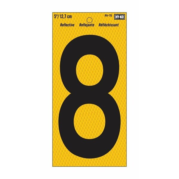 Hy-Ko Number 8 Yellow 5 in.Reflct RV-75/8